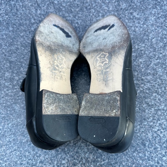 VINTAGE GUCCI BLACK LEATHER  G LOGO DETAIL LOAFERS Size 8-9 MADE IN ITALY - Picture 10 of 13